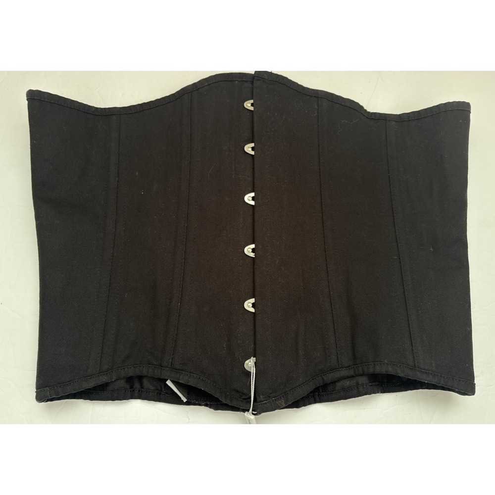 Women's Charmian Full Torso Black Corset Tie Back Silver Hardware Waist Sz 3XL